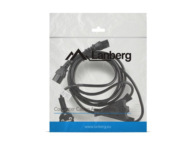Lanberg Cable De Alimentacion Ca-C13c-13cc-0018-Bk Conectores Schuko / 2xiec320 C13 2 Metros