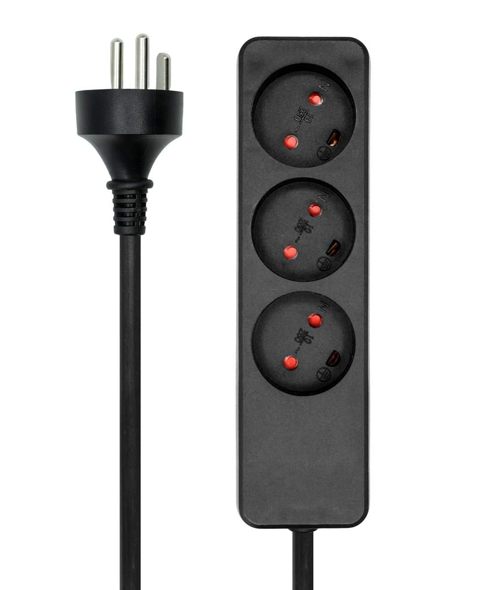 Danish Power Strip 3-Way Black 10m Cable