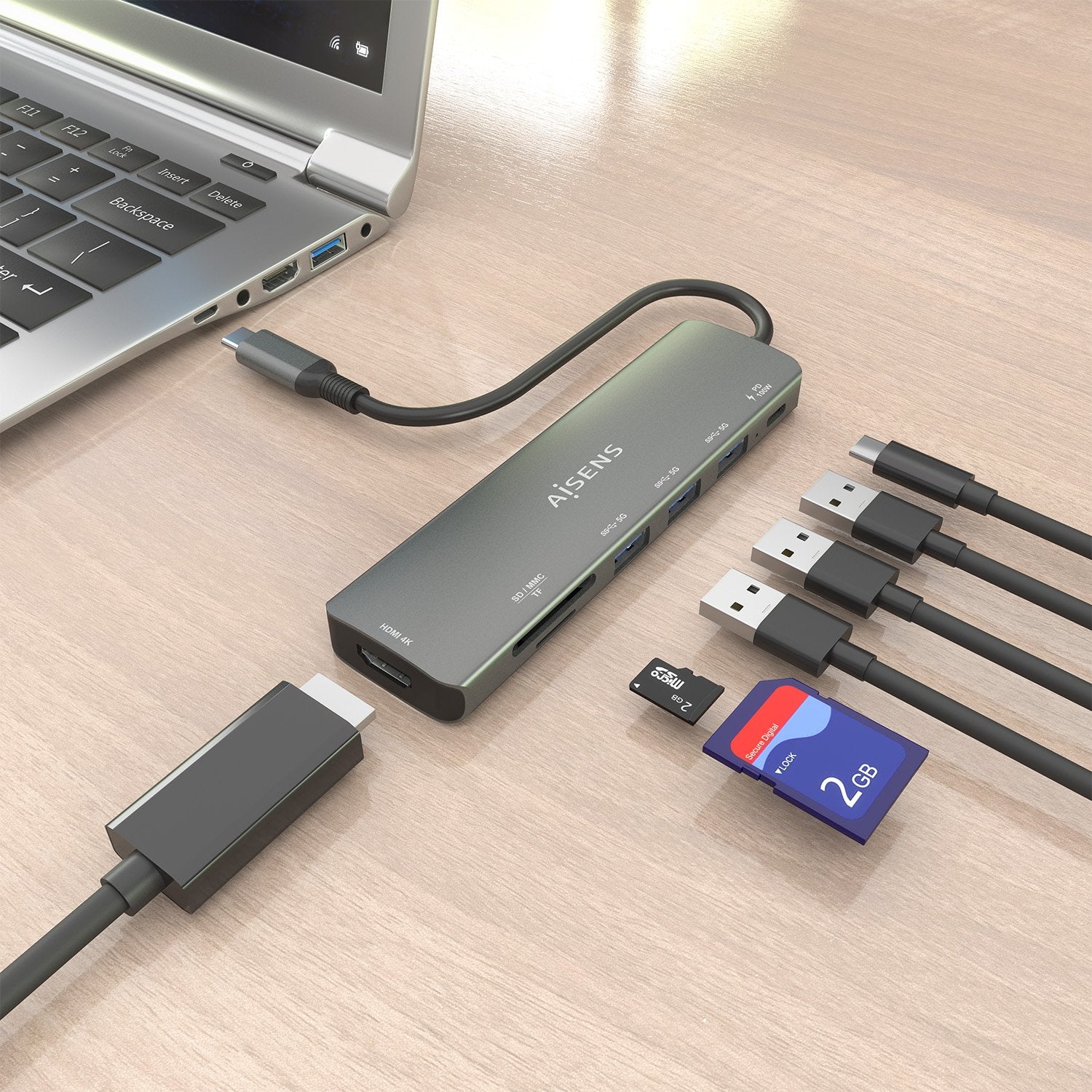 EAN 8435739903148 - AISENS ASUC-7P025-GR base para portátil y replicador de puertos Alámbrico USB 3.2 Gen 1 (3.1 Gen 1) Type- imagen 5