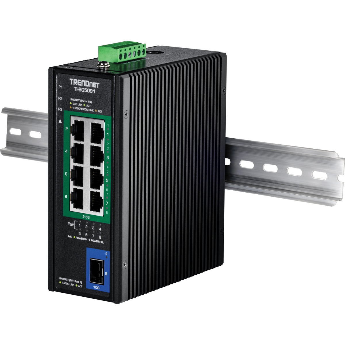 Trendnet Industrial Switch 9-Port 2.5g Poe++ 1sfp+ Din-Rail