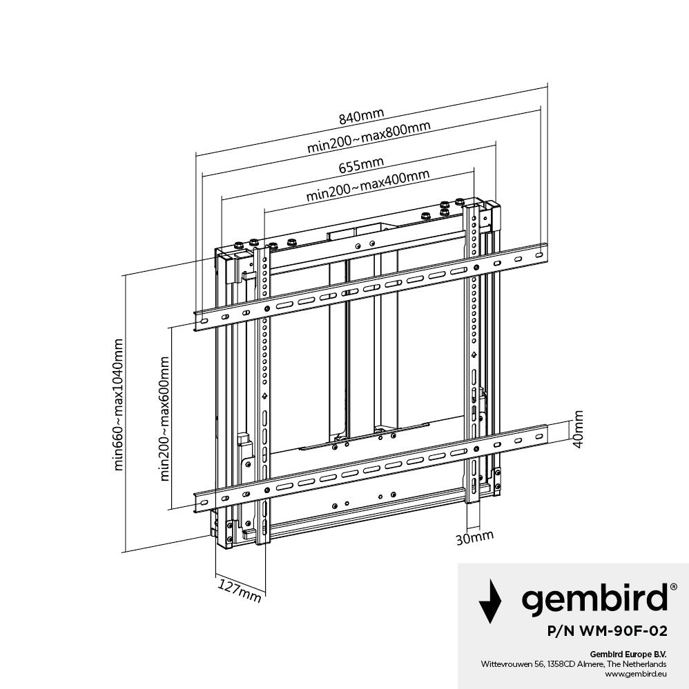 Soporte Gembird De Pared Para Tv (Fijo), 43''-90'' (70 Kg)