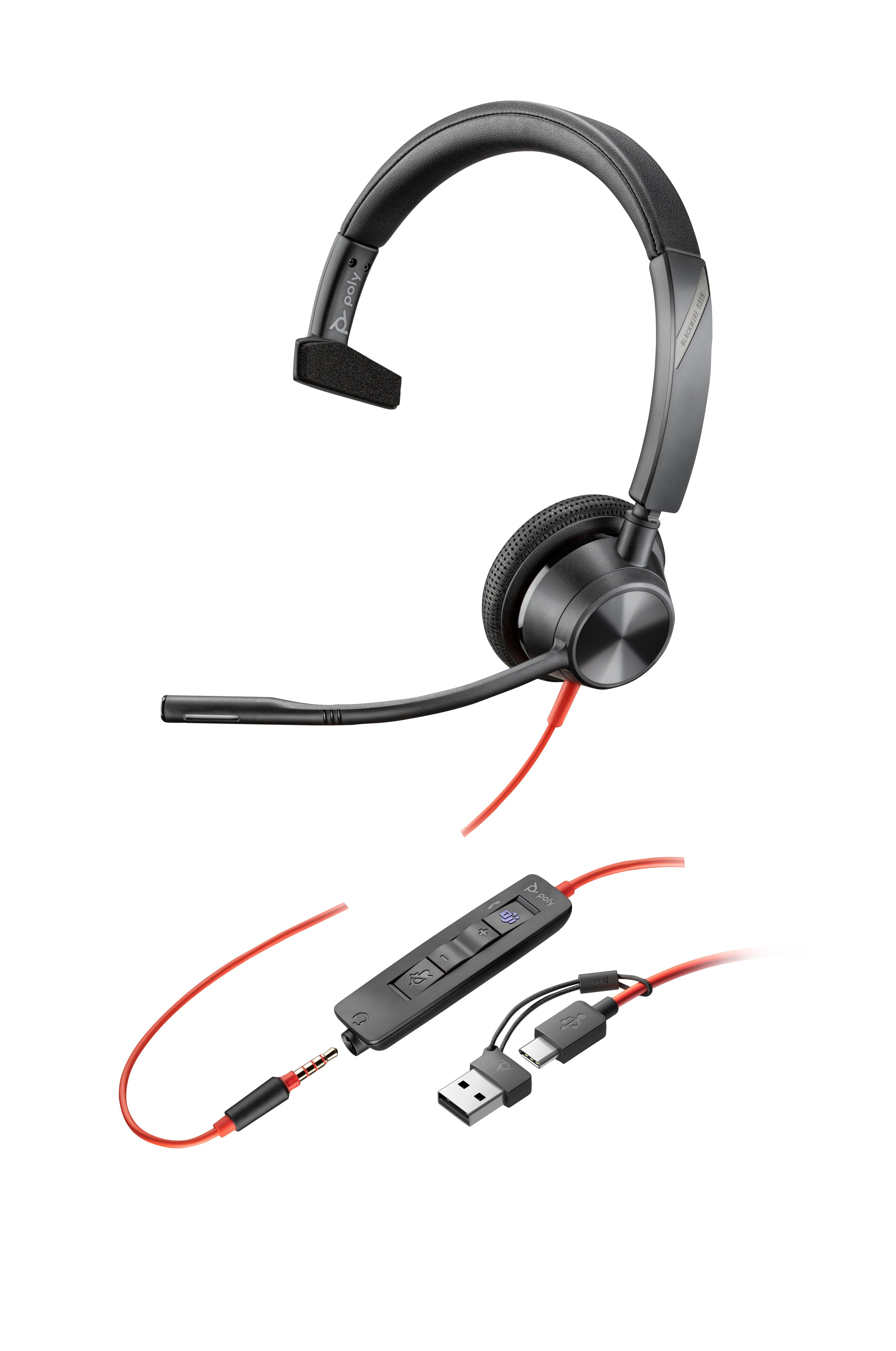 EAN 0197498429052 - HP Poly Blackwire 3315 Monaural Microsoft Teams Certified USB-C Headset +3.5mm Plug +USB-C/A Adapter Alám imagen 4