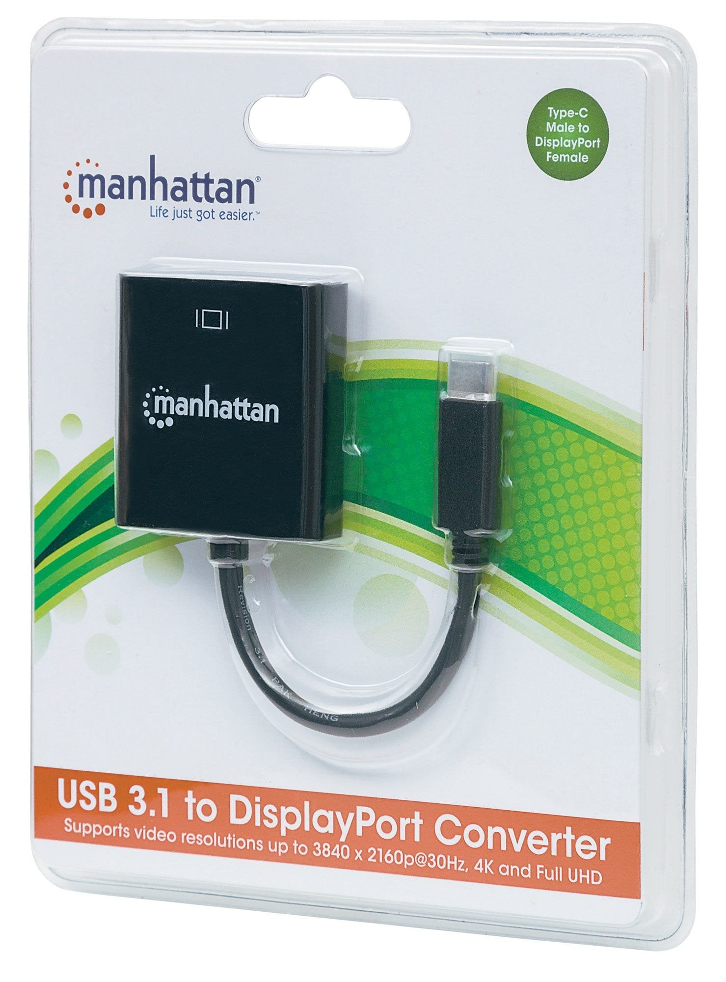 Manhattan Convertidor Superspeed+ Usb-C 3.2 A Displayport C Macho A Displayport Hembra, 4k@30hz, Negro