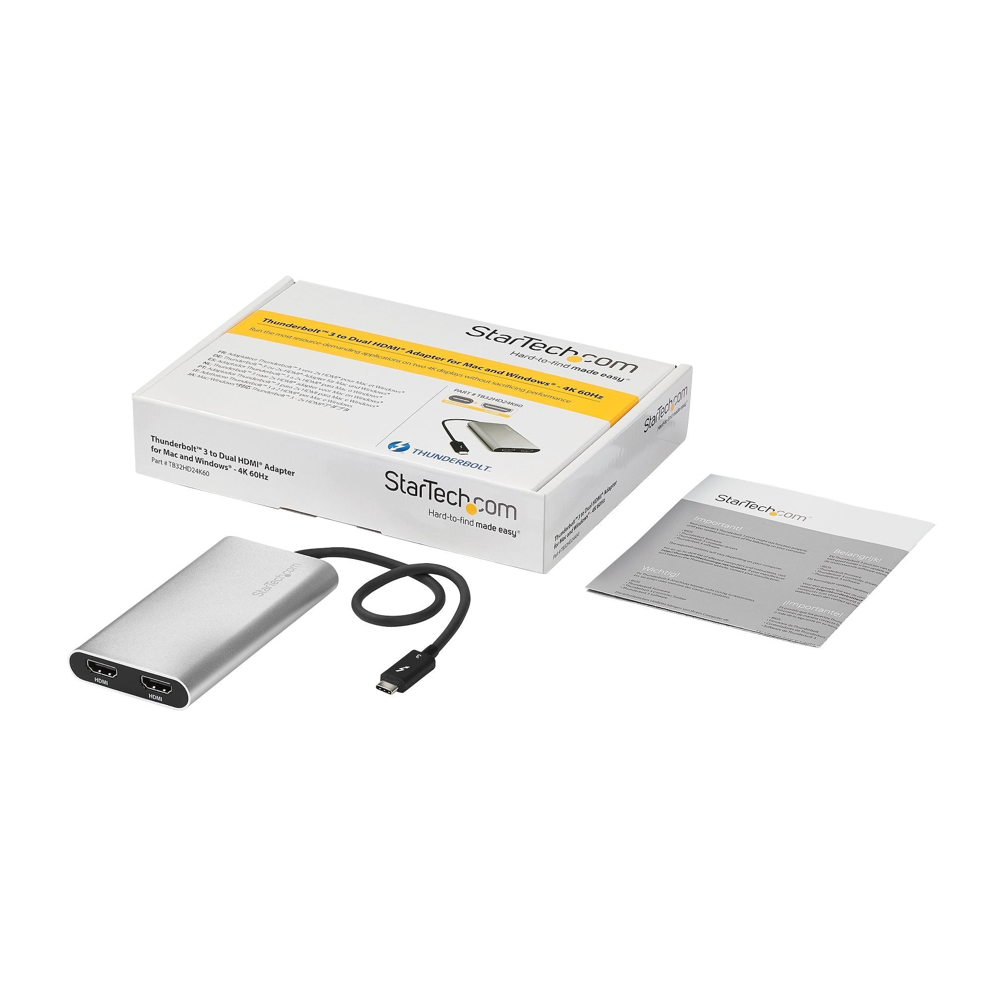 Startech.Com Adaptador Thunderbolt 3 A Dos Monitores Hdmi 2.0 - Certificado Para Thunderbolt 3 4k De 60hz - Adaptador Conversor De Vídeo Hdmi Para Dos Monitores - Compatible Con Mac Y Windows - Hdmi Para Dos Pantallas 4k