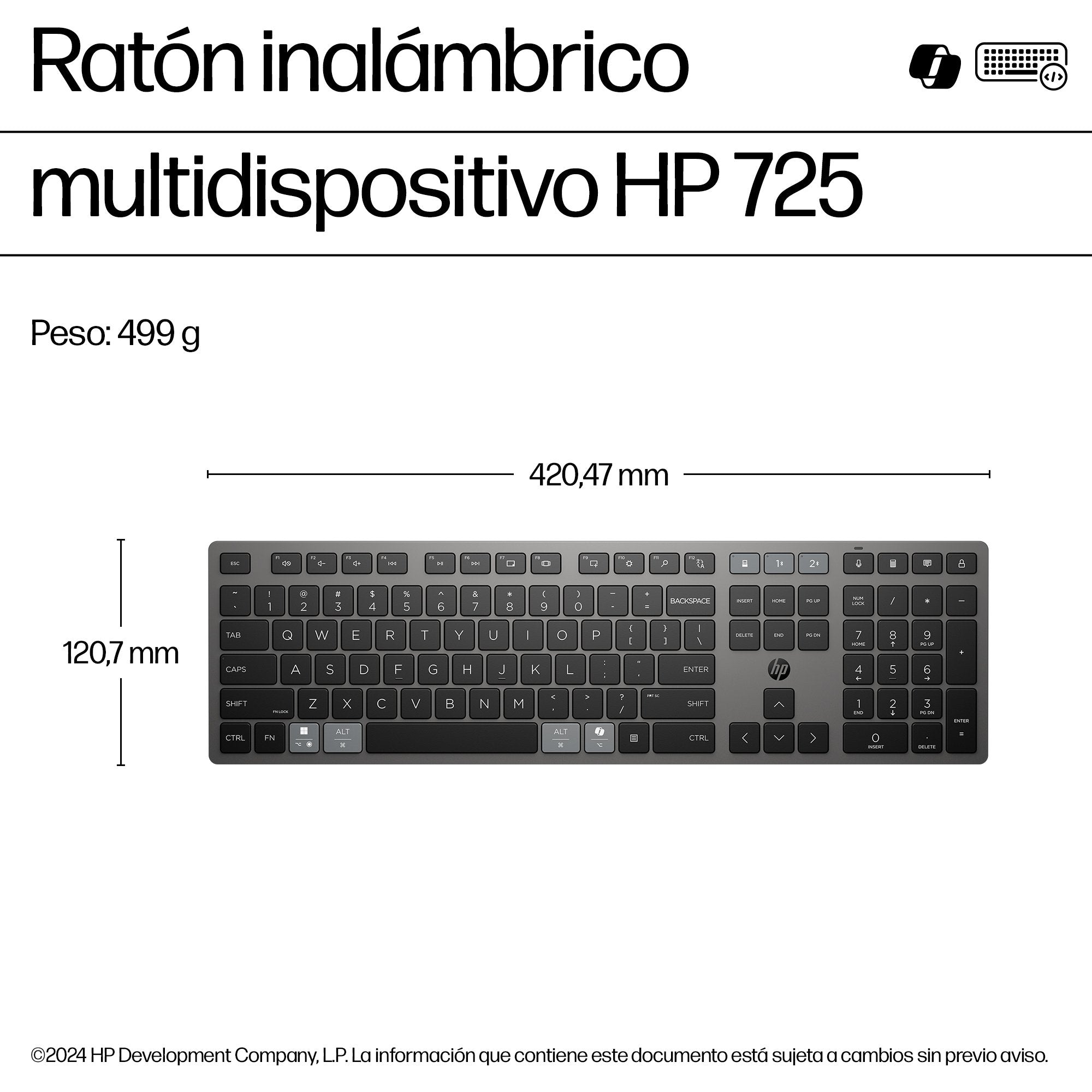 EAN 0198122141272 - HP 725 Multi-Device Rechargeable Wireless Keyboard teclado Hogar / Oficina RF Wireless + Bluetooth Gris imagen 4