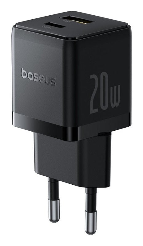 Palm Fast Charger C+U 20w Eu Cluster Black (With Baseus Mini White Cable Usb-C To Usb-C 60w (20v/3a) 1m Cluster Black)