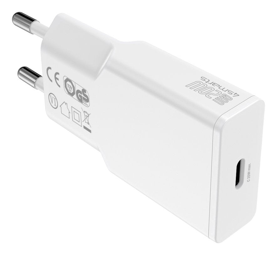Cargador De Pared 4smarts Pdplug Slim 20w Gan 1c + Usb-C Auf Lightning 1,5m, Blanco