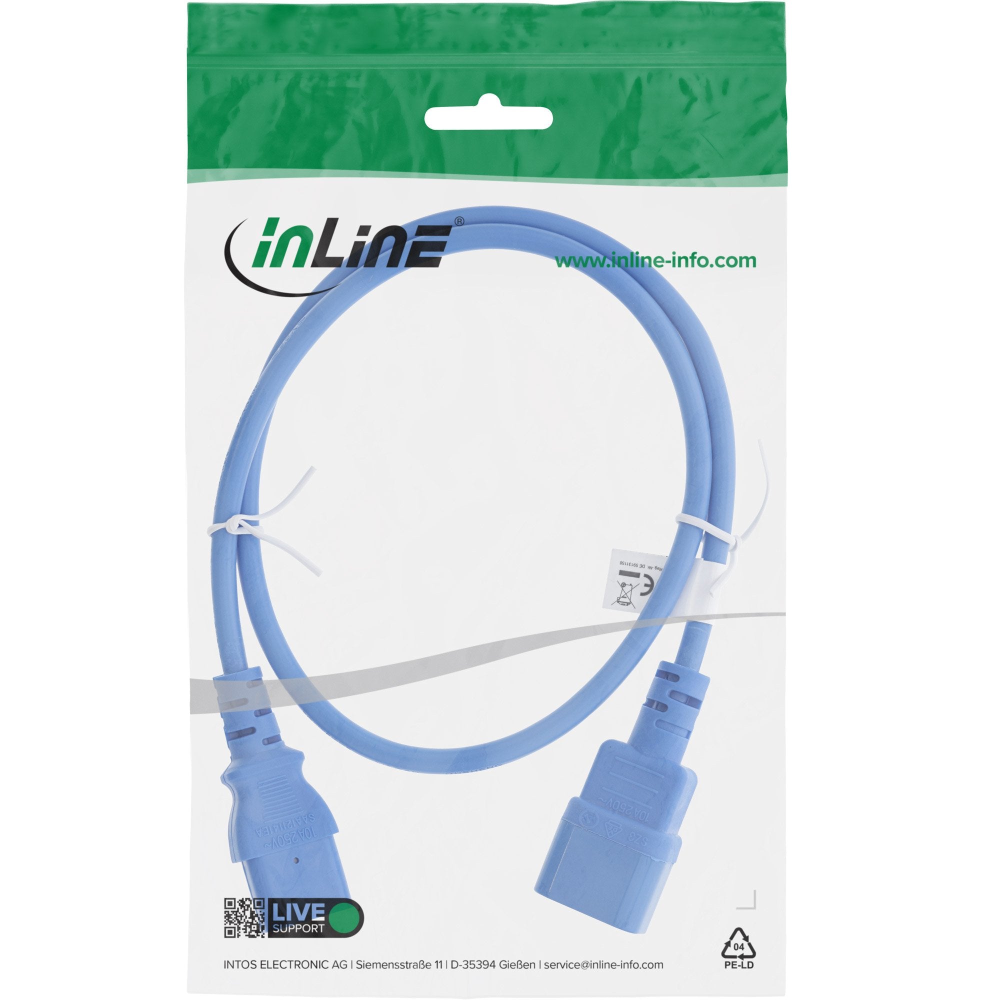 Prolongación Del Cable De Alimentación Inline, C13 A C14, Azul, 0,3 M