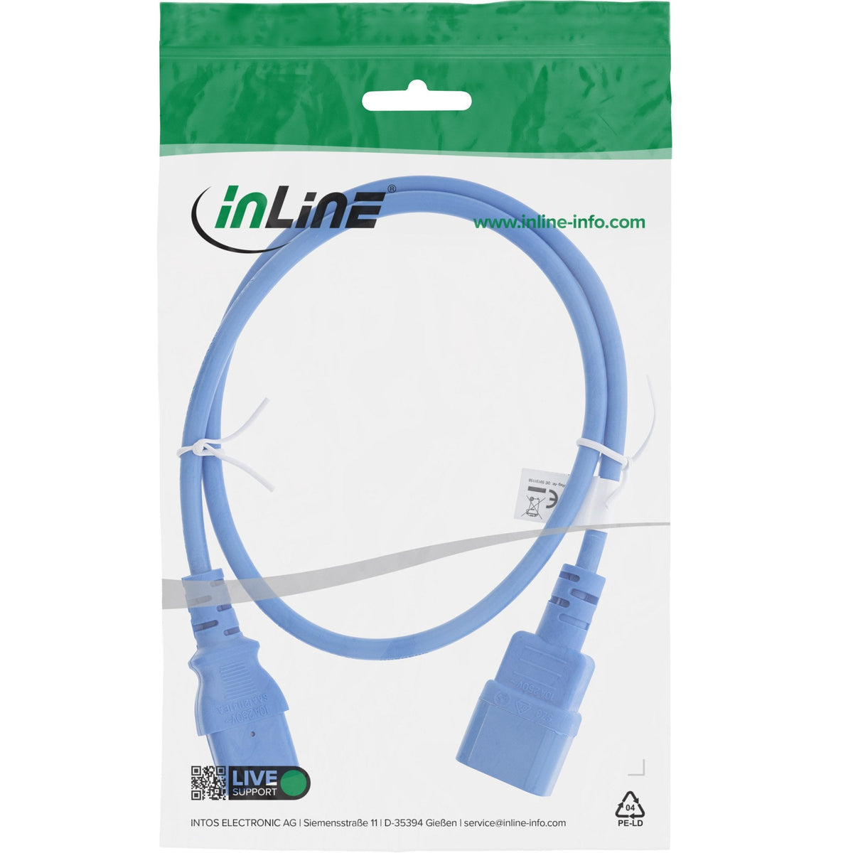 Prolongación Del Cable De Alimentación Inline, C13 A C14, Azul, 0,5 M