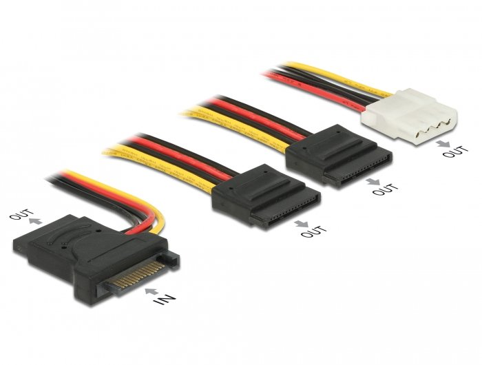 Conector Delock Sata 15 Pin> 3 X Enchufe Sata + 1 X 4 Pasadores Socket 20 Cm (Pcb), Cable 60171