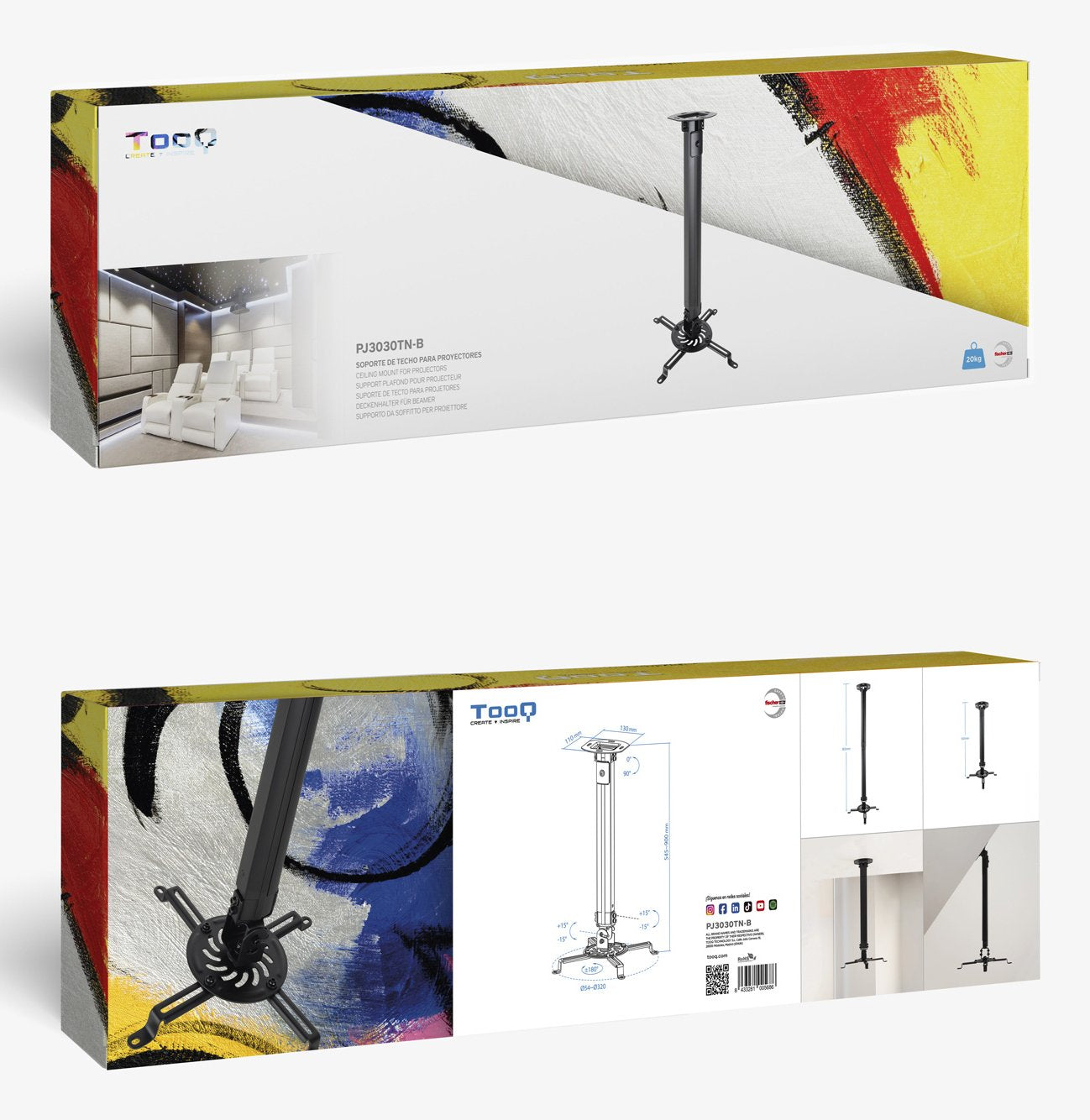 Tooq Soporte De Techo Para Proyector - Inclinable Y Giratorio - Apto Para Techos Inclinados - Peso Max 20kg - Color