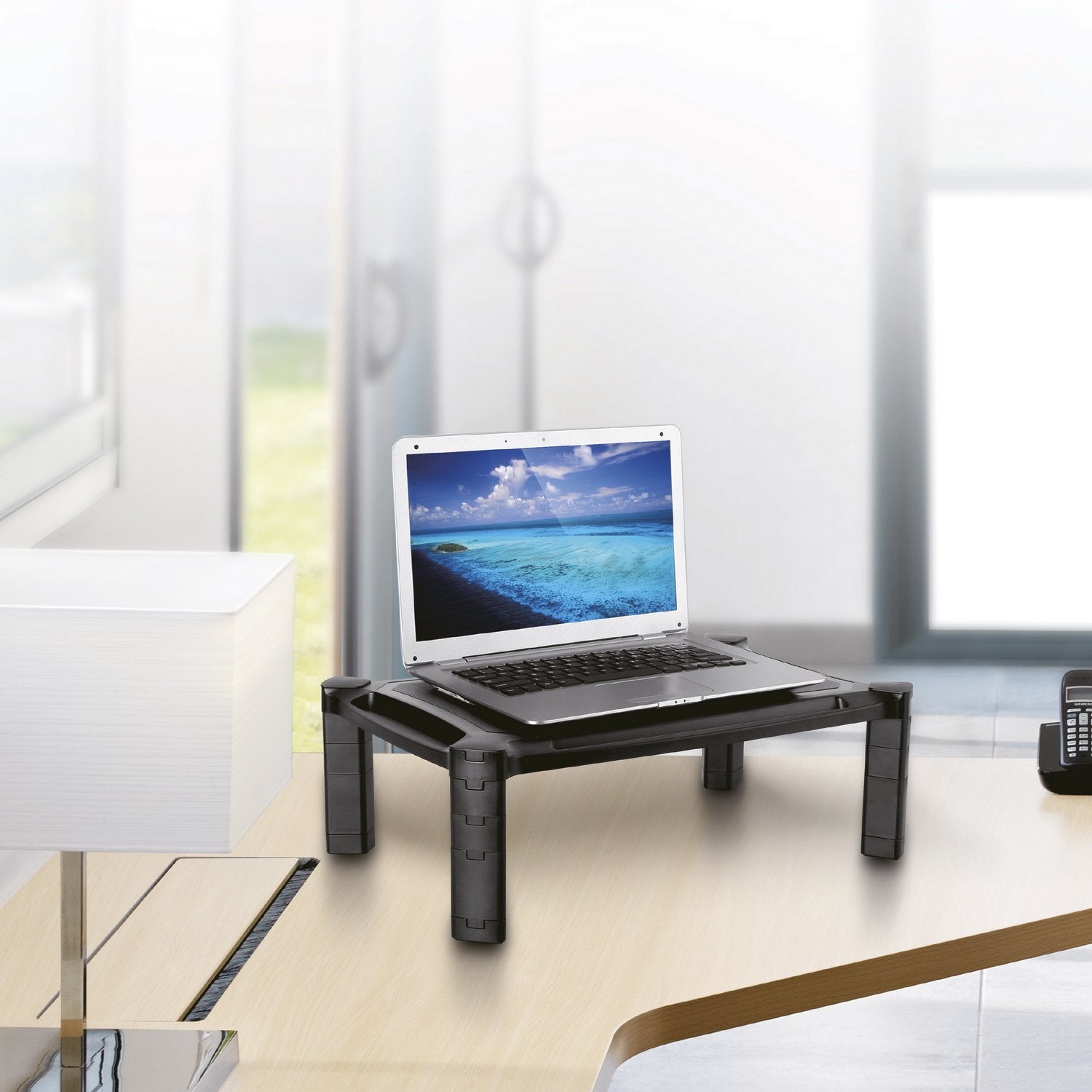 Aisens Soporte Elevador Xl Para Monitor Hasta 32" O Portatil - Regulable En Altura - Compartimento Guardaobjetos -