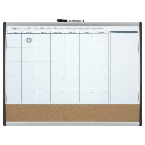 Nobo Planificador Pizarra Magnetica Pequeña Con Tablero De Anuncios De Corcho 585x430mm - Semanal Y Mensual - Marco Plateado Y Negro - Blanco