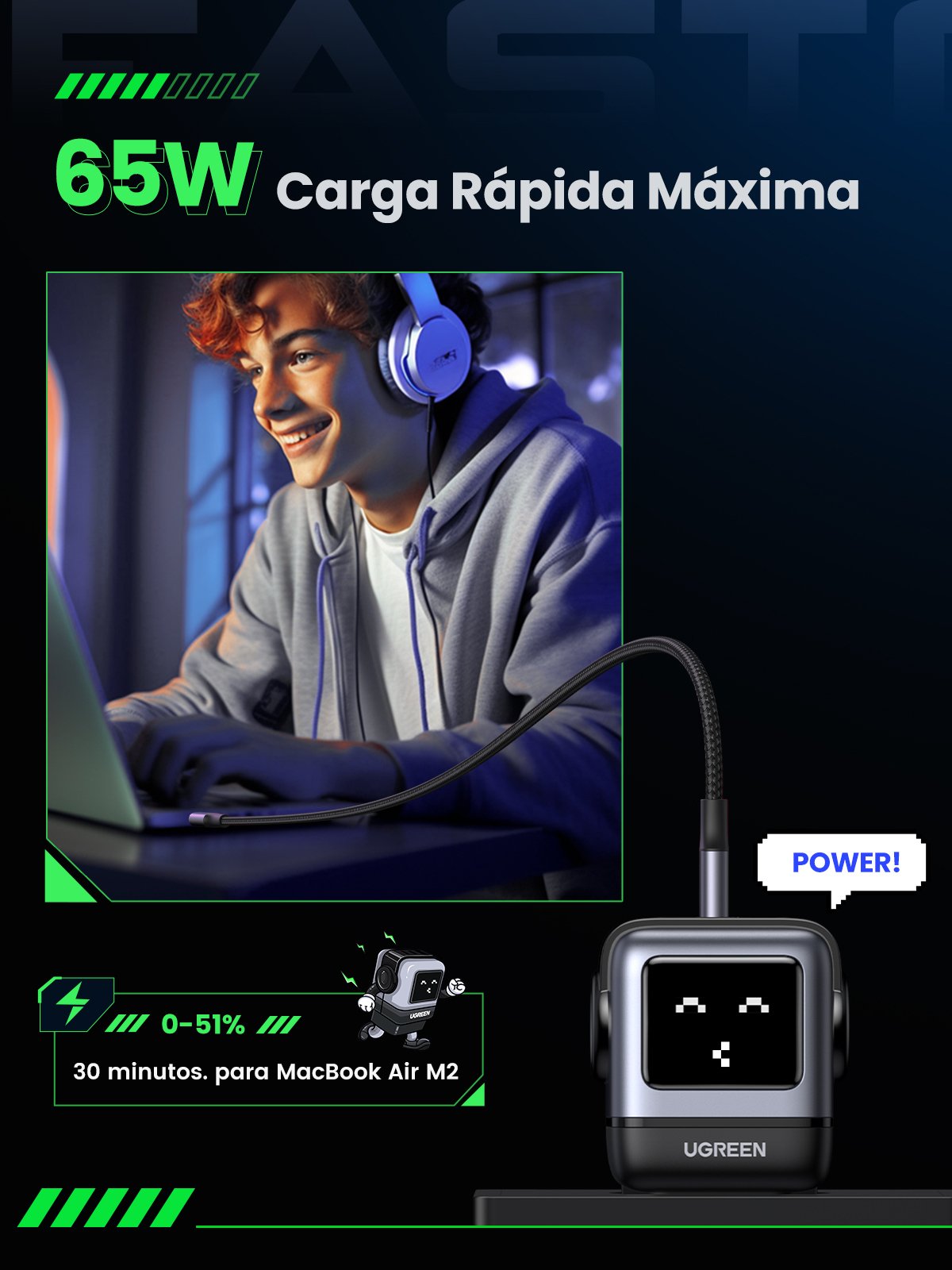 EAN 6941876236688 - Ugreen Nexode RG 65W 3-Port GaN Ordenador portátil, Teléfono móvil, Portátil, Batería portátil, Teléfono imagen 8
