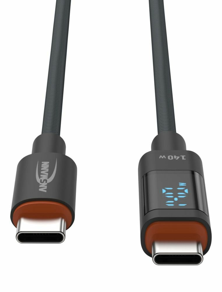 Cable Ansmann Usb 2.0 , Usb-C Stecker > Usb-C Stecker (Anthrazit, 2,0 Meter, Pd 3.1, Laden Mit Bis Zu 140 Watt, Gesleevt, Integriertes Led Display) 1700-0171