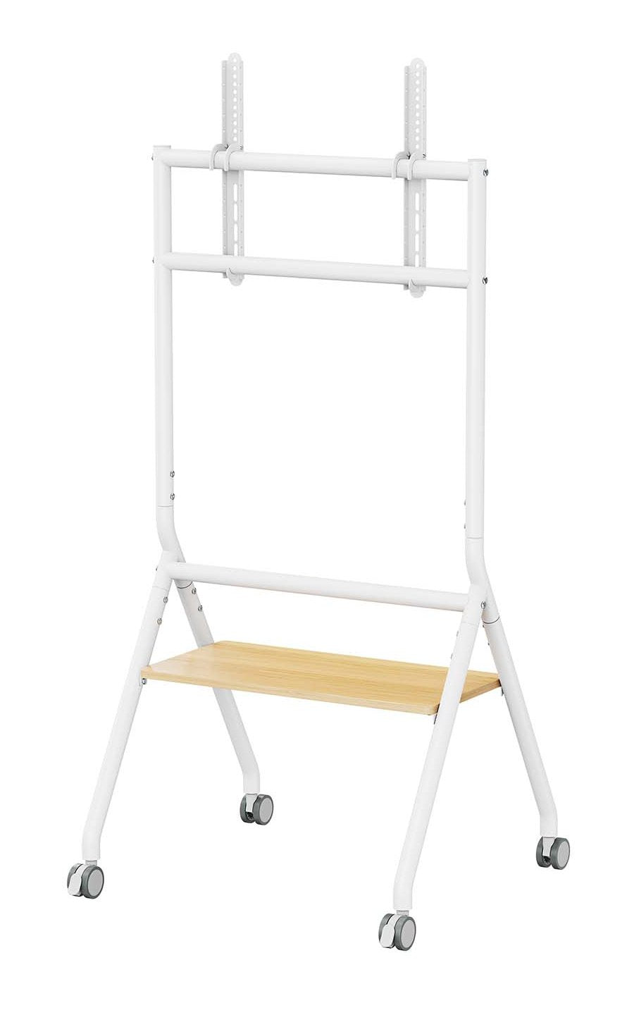 Aisens Soporte De Suelo Eco Con Rueda, 1 Bandeja Para Pantalla Interactiva/Tv 80kg De 37-86, Blanco+Madera