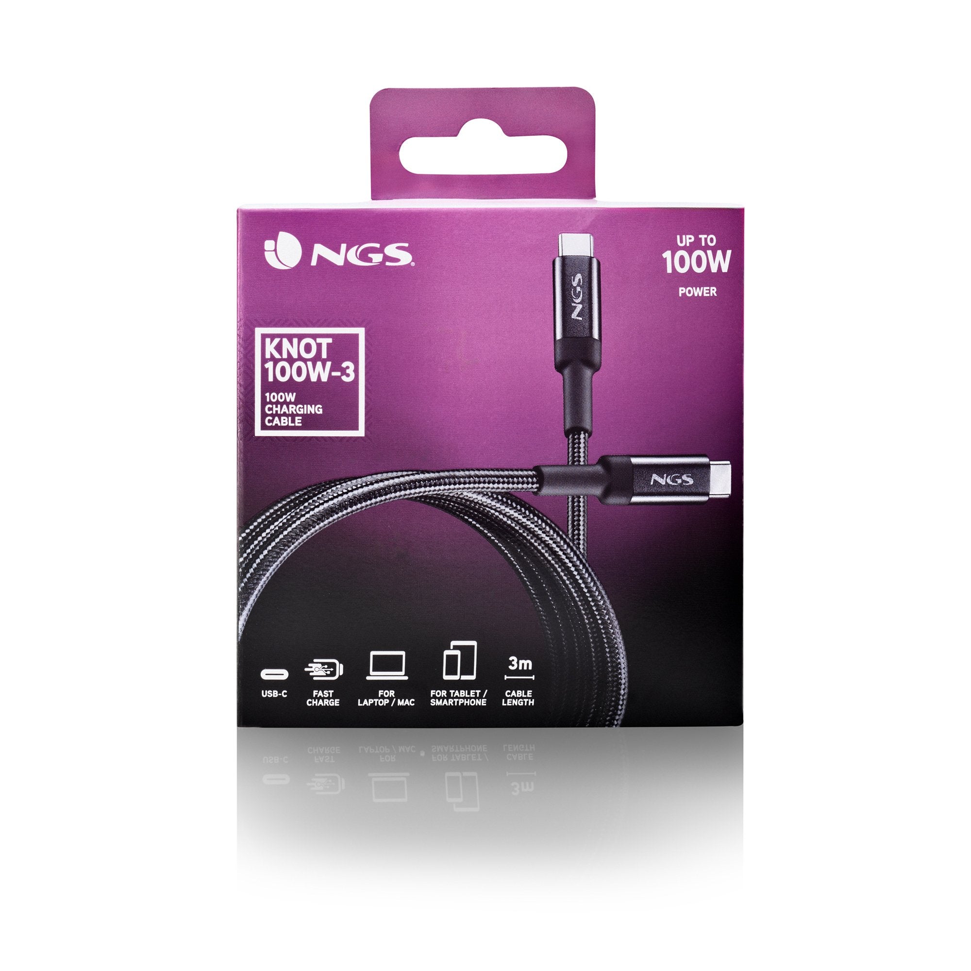 EAN 8435430625875 - NGS KNOT 100W-3 cable USB USB 2.0 3 m USB C Negro imagen 7