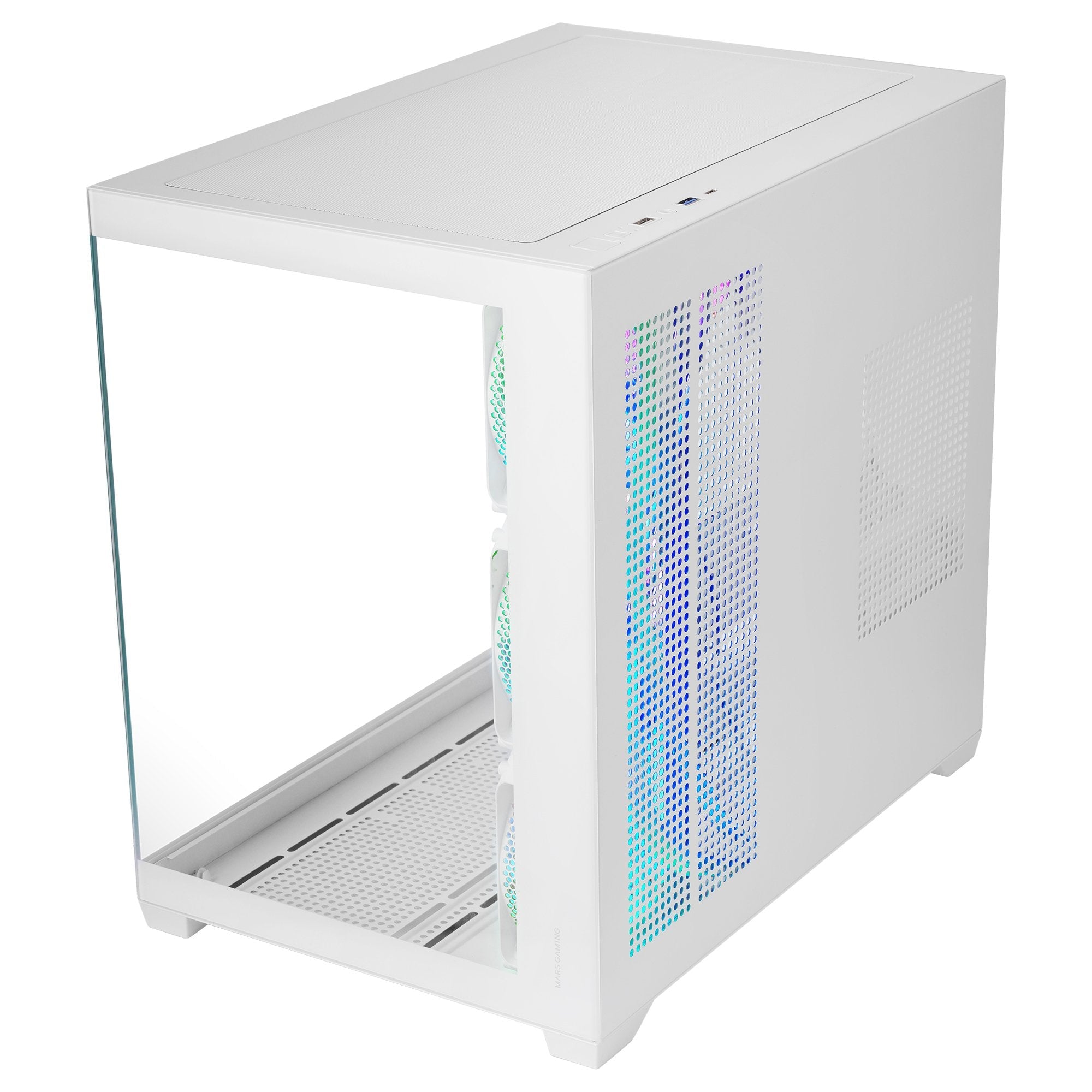 Caja Pc Atx Mars Gaming Mcv5w Cristal Templado Panoramico Argb Gpu 416mm Blanco
