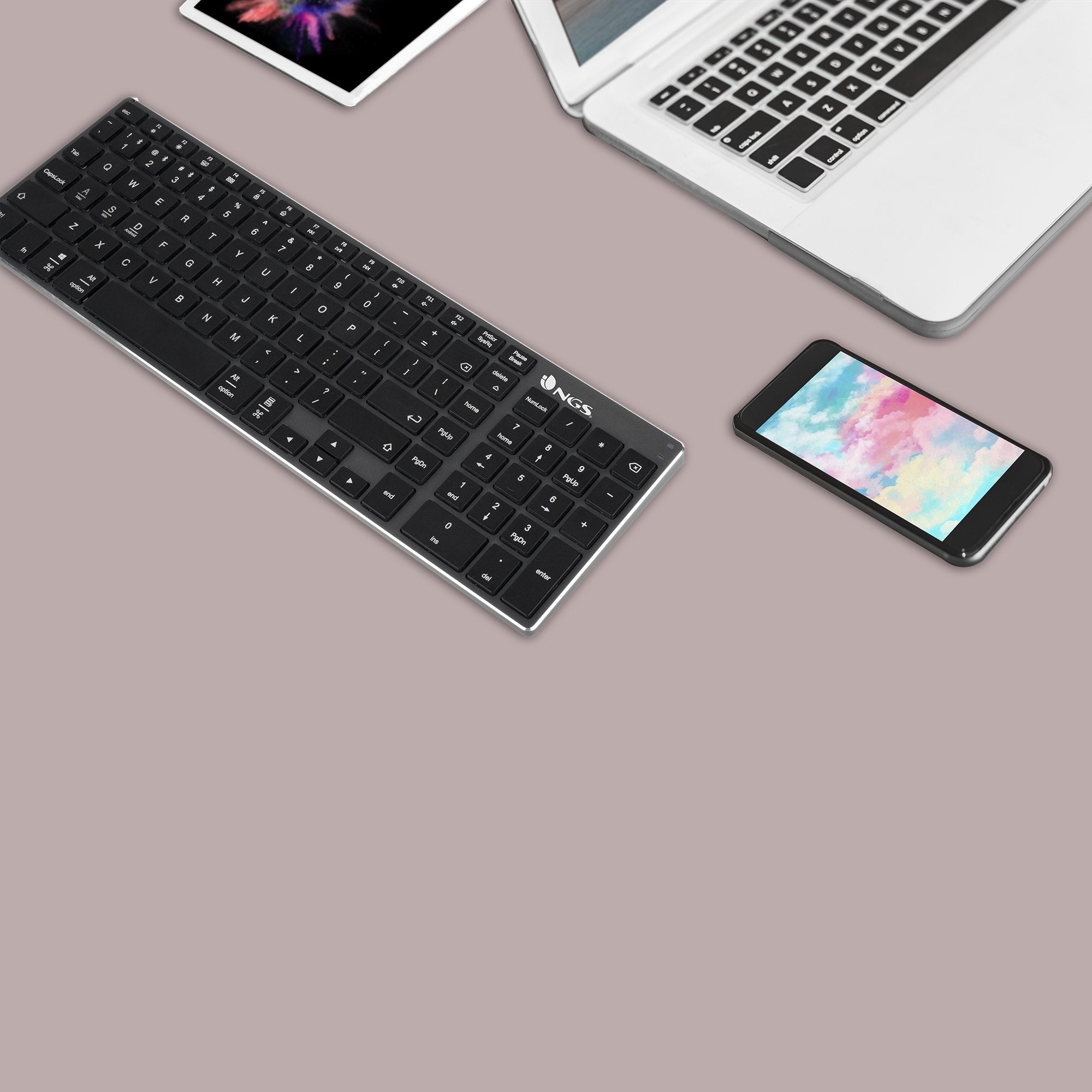 Ngs Fortune-Bt Teclado Multidispositivo Inalambrico Usb Bluetooth - Portugues - Silencioso - Teclas X-Type - Bateria