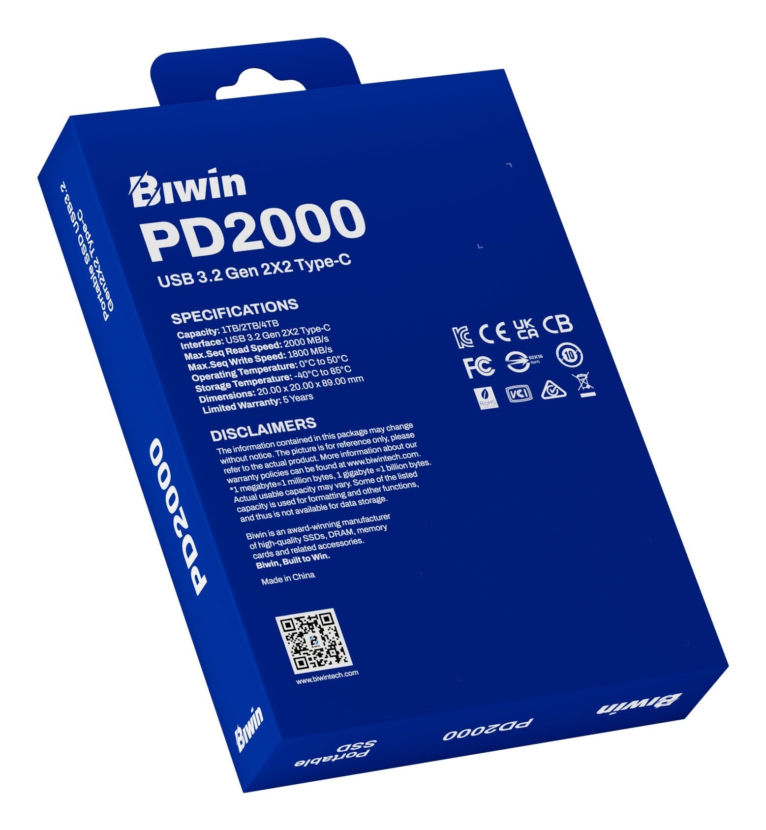 EAN 6955914623040 - Biwin PD2000 4 TB USB Tipo C USB 3.2 Gen 2x2 Azul imagen 18