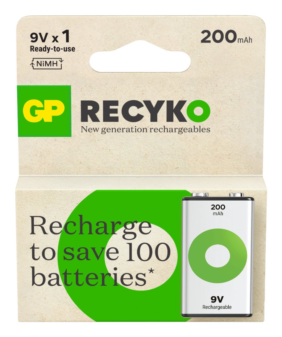 Batería Gp Recyko Nimh Bloque 9v 200mah, Lista Para Usar