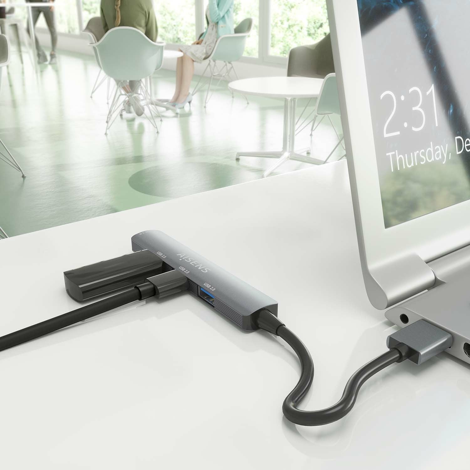 Aisens Hub Usb 3.0 Aluminio, 1xusb3.0 A/H+3xusb2.0 A/H, Gris, 10cm