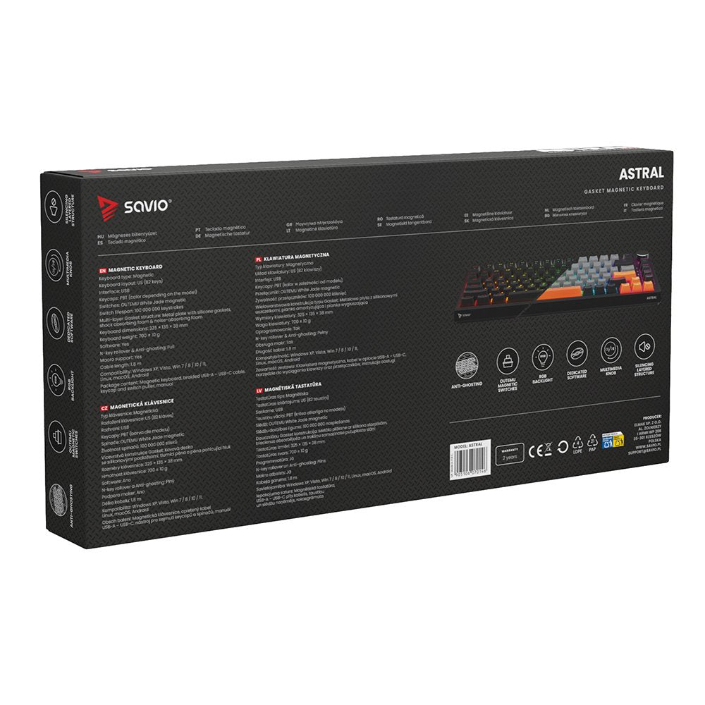 Savio Astral Black Jade 3 Colours Teclado Juego Usb Qwerty Internacional De Ee.Uu. Negro