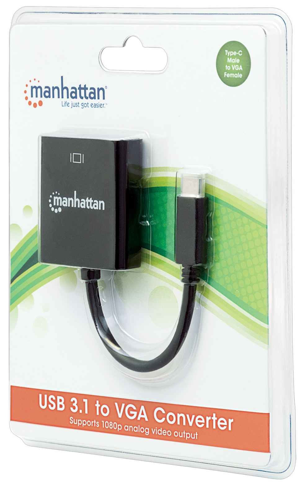 Manhattan Convertidor Usb-C A Vga Usb Tipo C Macho A Vga Hembra, Negro