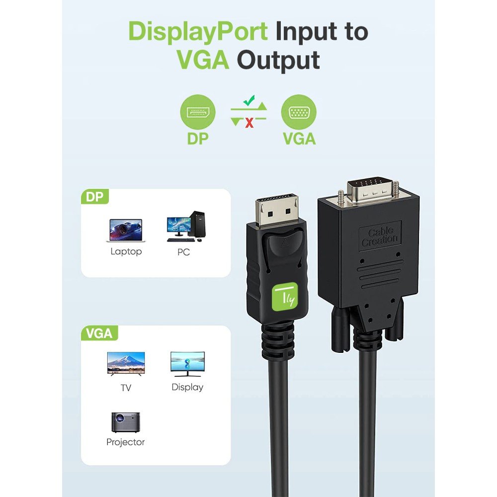 Techly 1.8m Vga/Displayport 1,8 M Vga (D-Sub) Negro