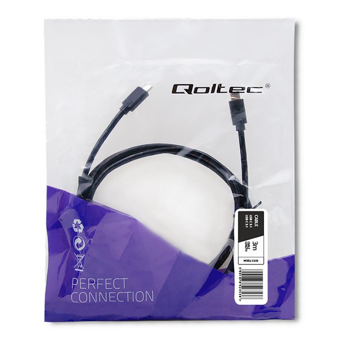 Qoltec 52353 Cable Usb 3.1 Tipo C -> Tipo C 3m Negro