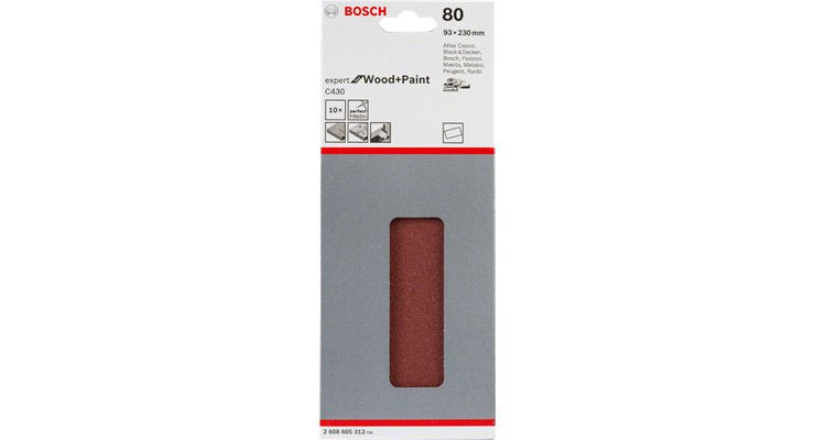 Bosch Juego De Hojas De Lija C430 Expert Para Madera Y Pintura, 93 Mm, 10 Piezas 2608605310