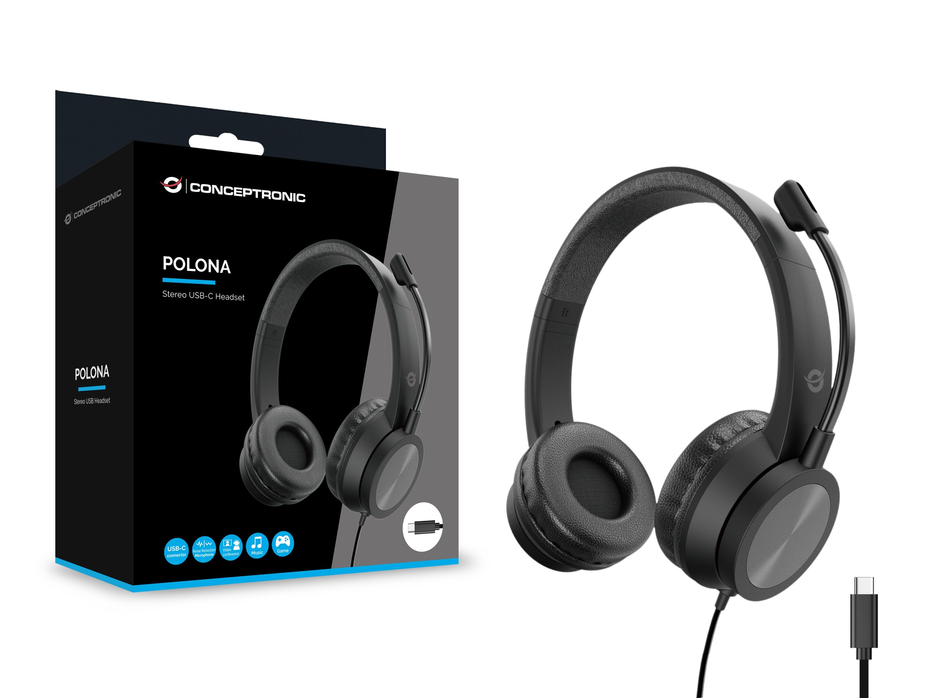 EAN 4015867241066 - Conceptronic POLONA05BC auricular y casco Auriculares Alámbrico Diadema Llamadas/Música USB Tipo C Negro imagen 7