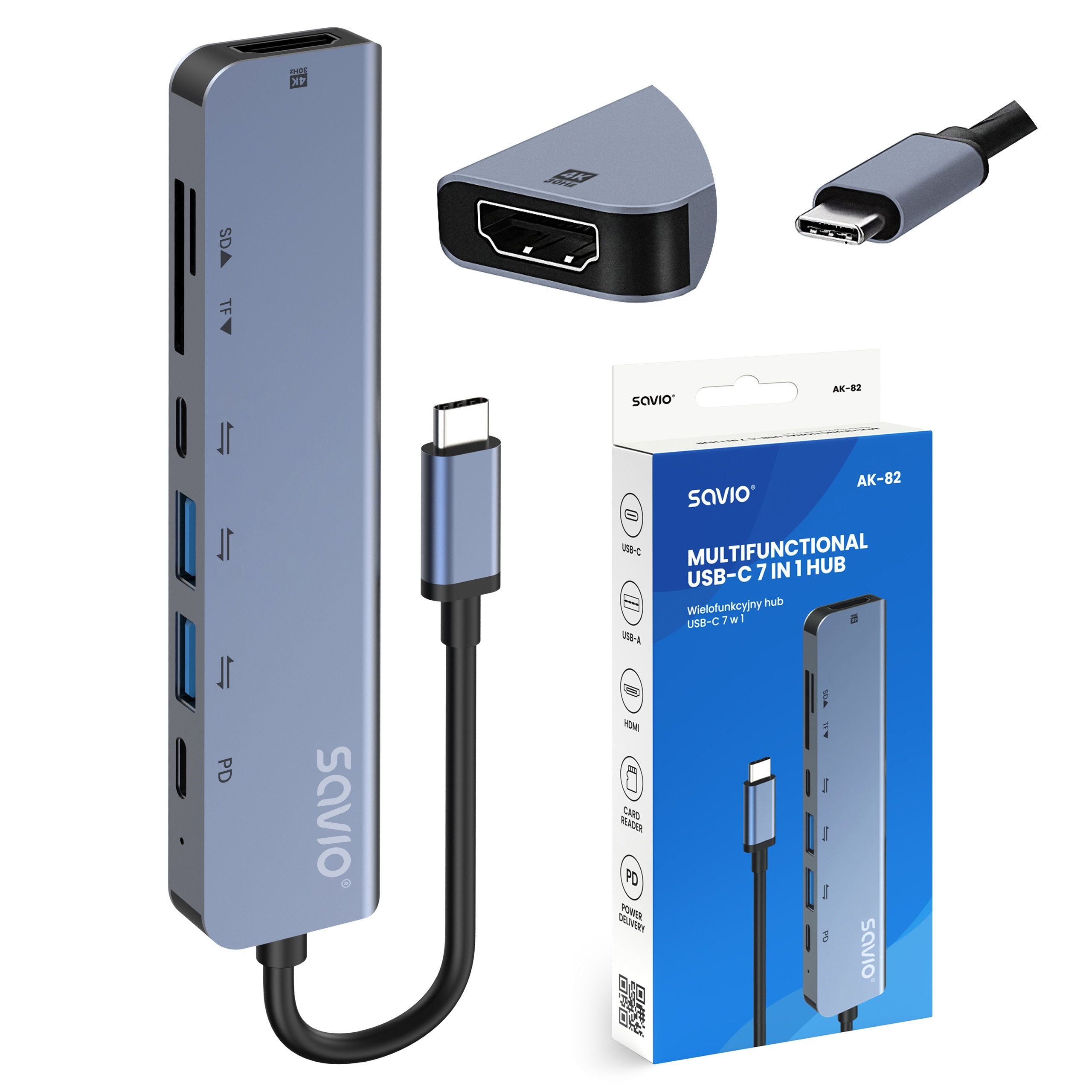 EAN 5901986049791 - Savio AK-82 hub de interfaz USB Tipo C 5000 Mbit/s Negro imagen 1