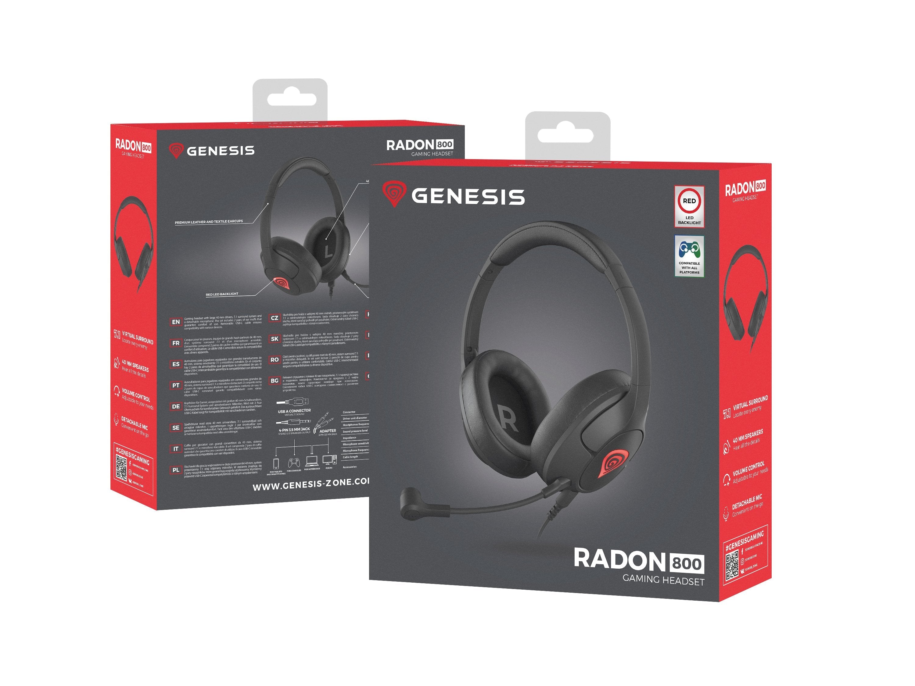 Auriculares Gaming Genesis Radon 800 Con Cable, Micrófono, Negro