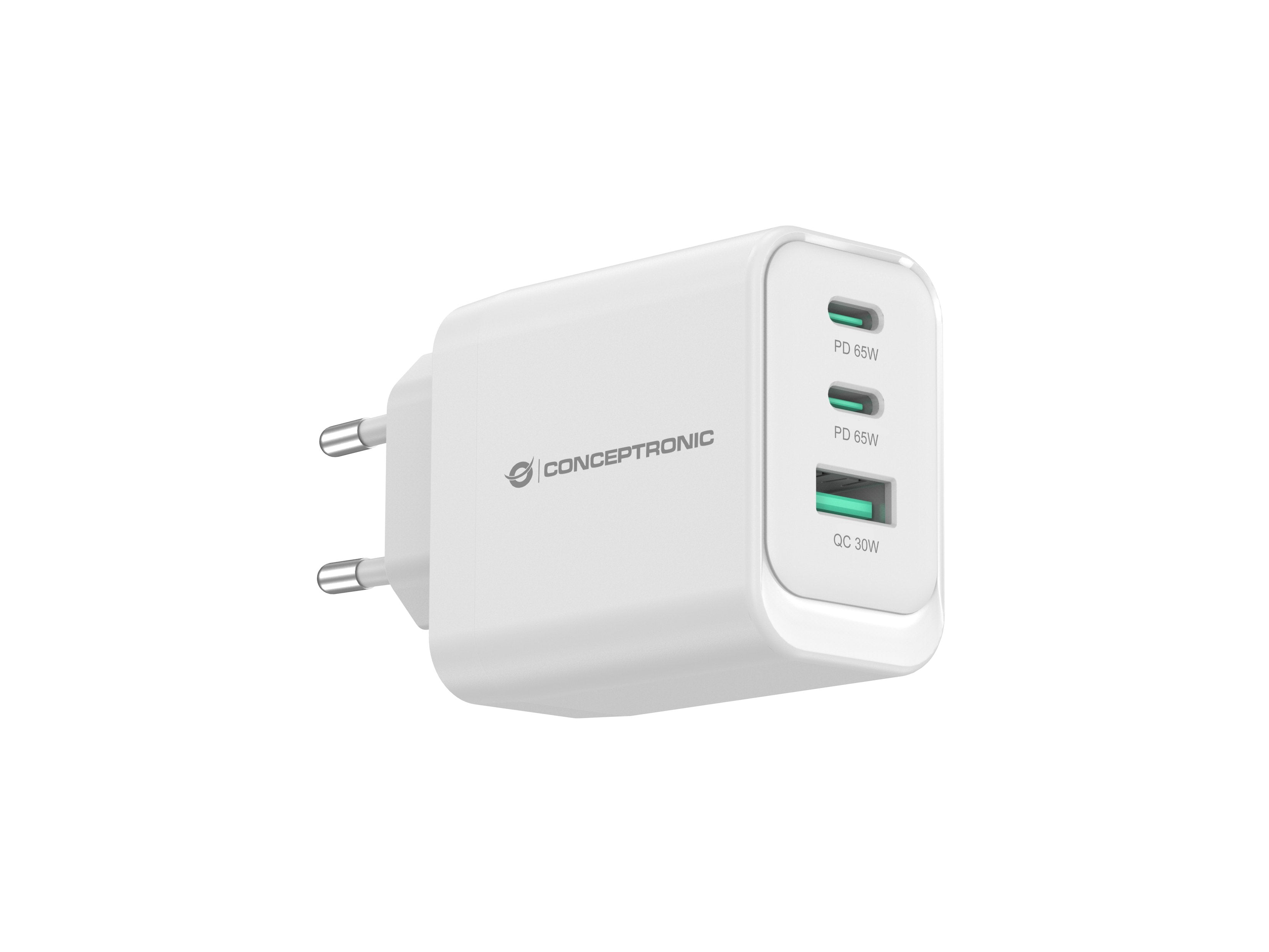 Cargador De Pared Quick Charge 3.0 Pd Pps 2 Puertos Usb-C 1 Puerto Usb-A Conceptronic Althea 65w