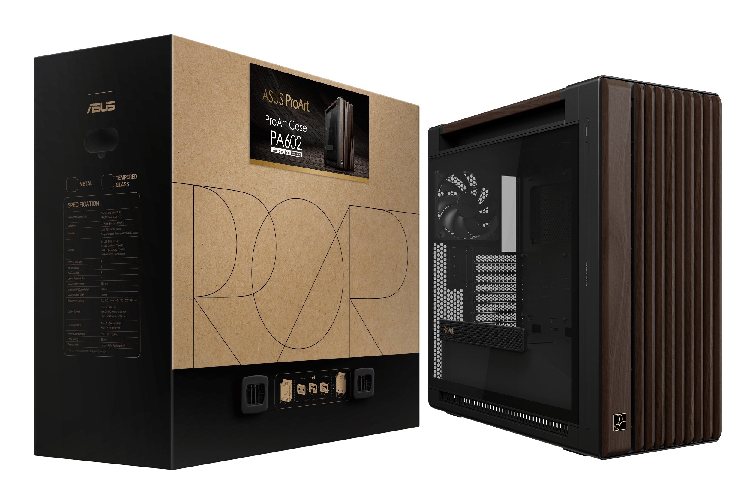 Caja Pc Asus Geh Proart Pa602 Walnut Wood Tg Pwm Modern Negro