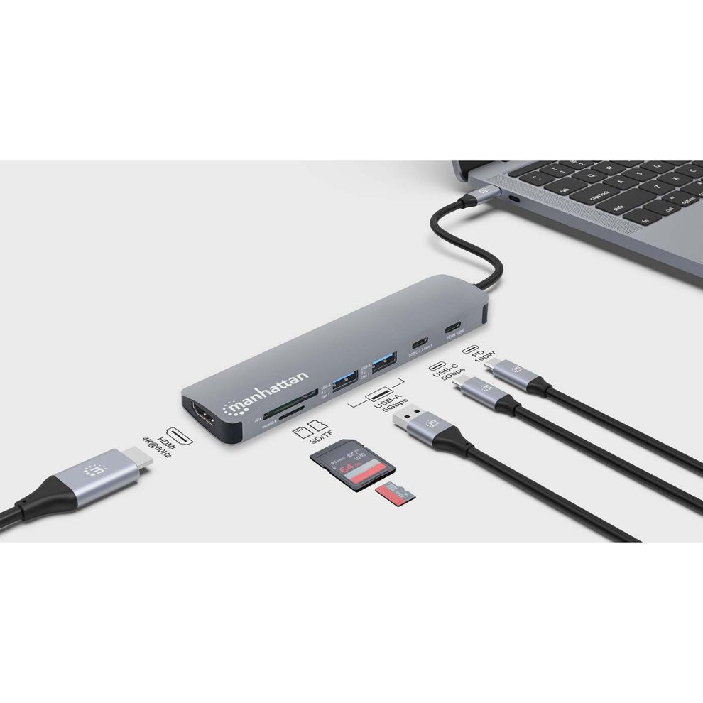 Manhattan Usb-C Pd A Hdmi 7-In-1 4k Dockingmation Gris