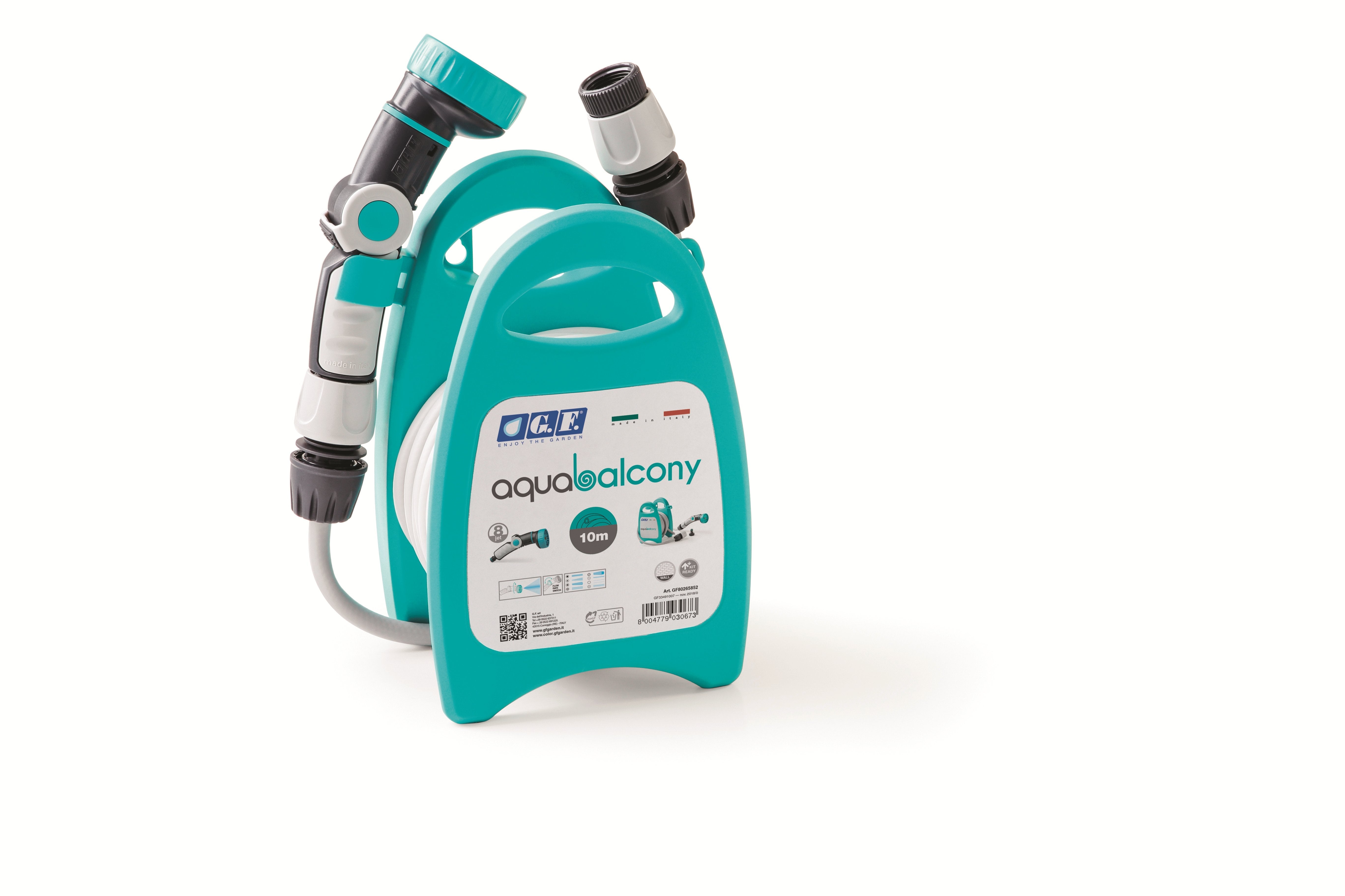 Kit Miniportamanguera Aquabalcony Equipado Con 10m De Manguera, Lanza Ergo 8 Jet Y 2 Racores. Color Azul Gf80265852 Gf