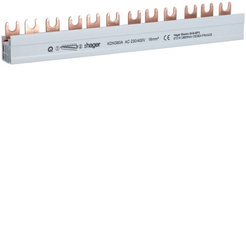 Hager Phasenschiene 3polig Kdn380a Gabelanschluss 16qmm 80a 12 Module