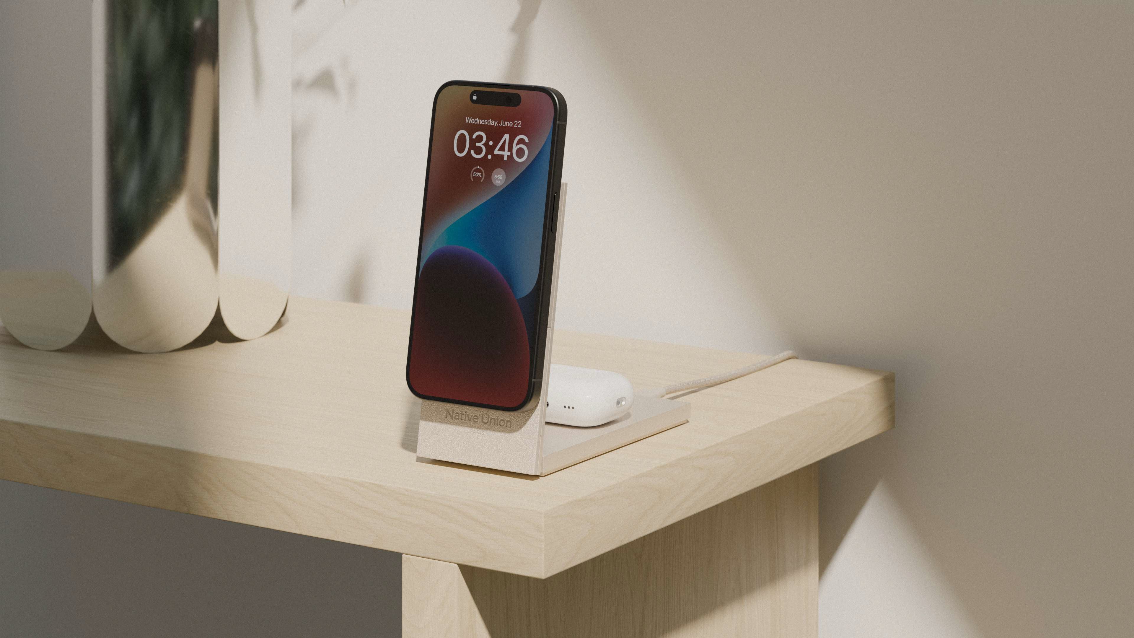 Native Union Rise 2-In-1 Qi2 Smartphone Gris Claro Cargador Inalámbrico Interior