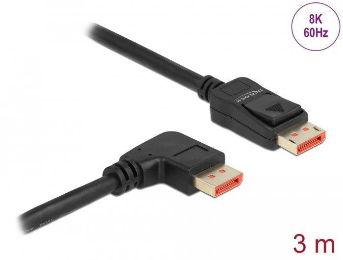Delock Cable Displayport Macho Recto A Macho 90° Derecha Angular 8k 60 Hz 3 M