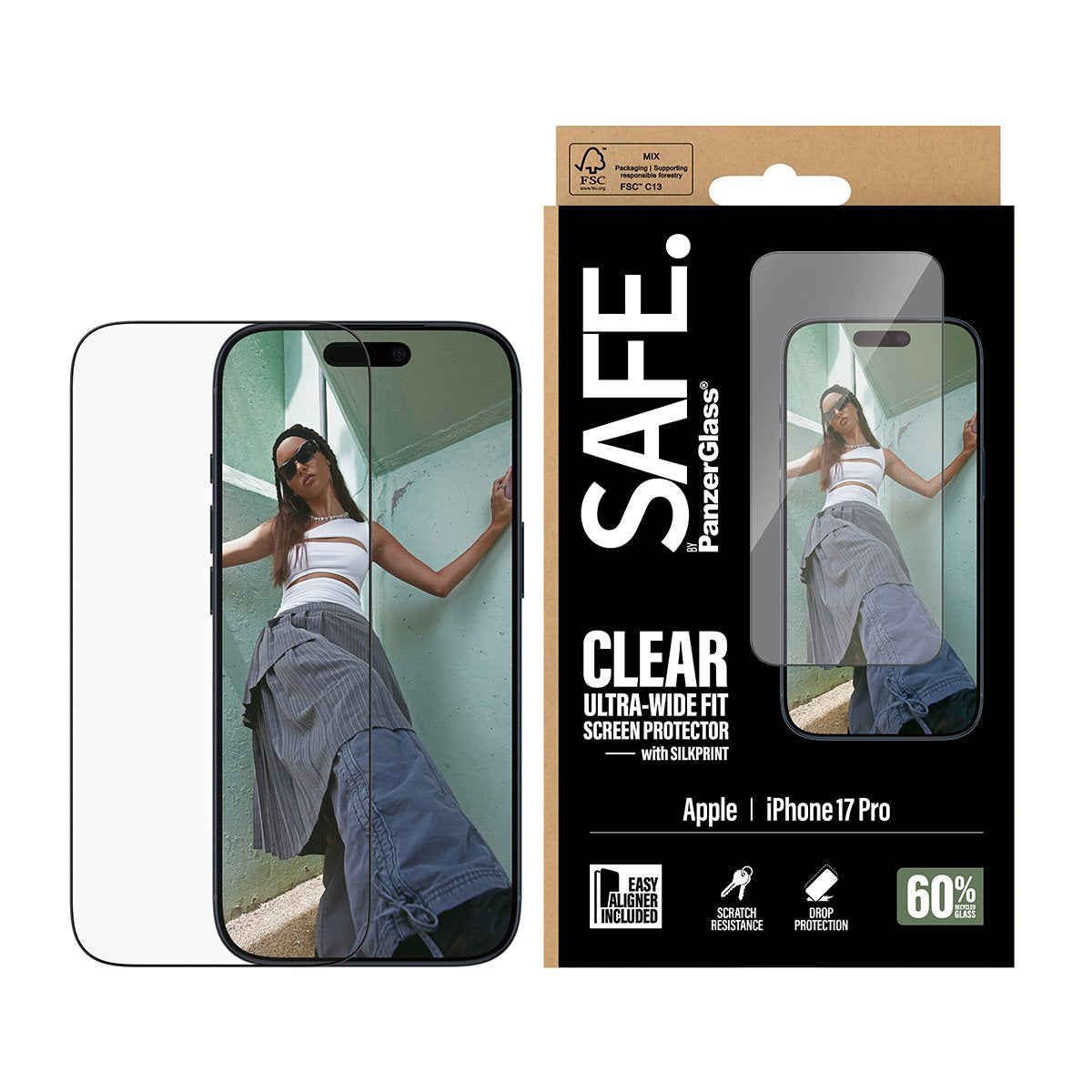 Panzerglass Safe. Screen Protector W. Negro Frame Iphone 17 Pro Ultra-Wide Fit