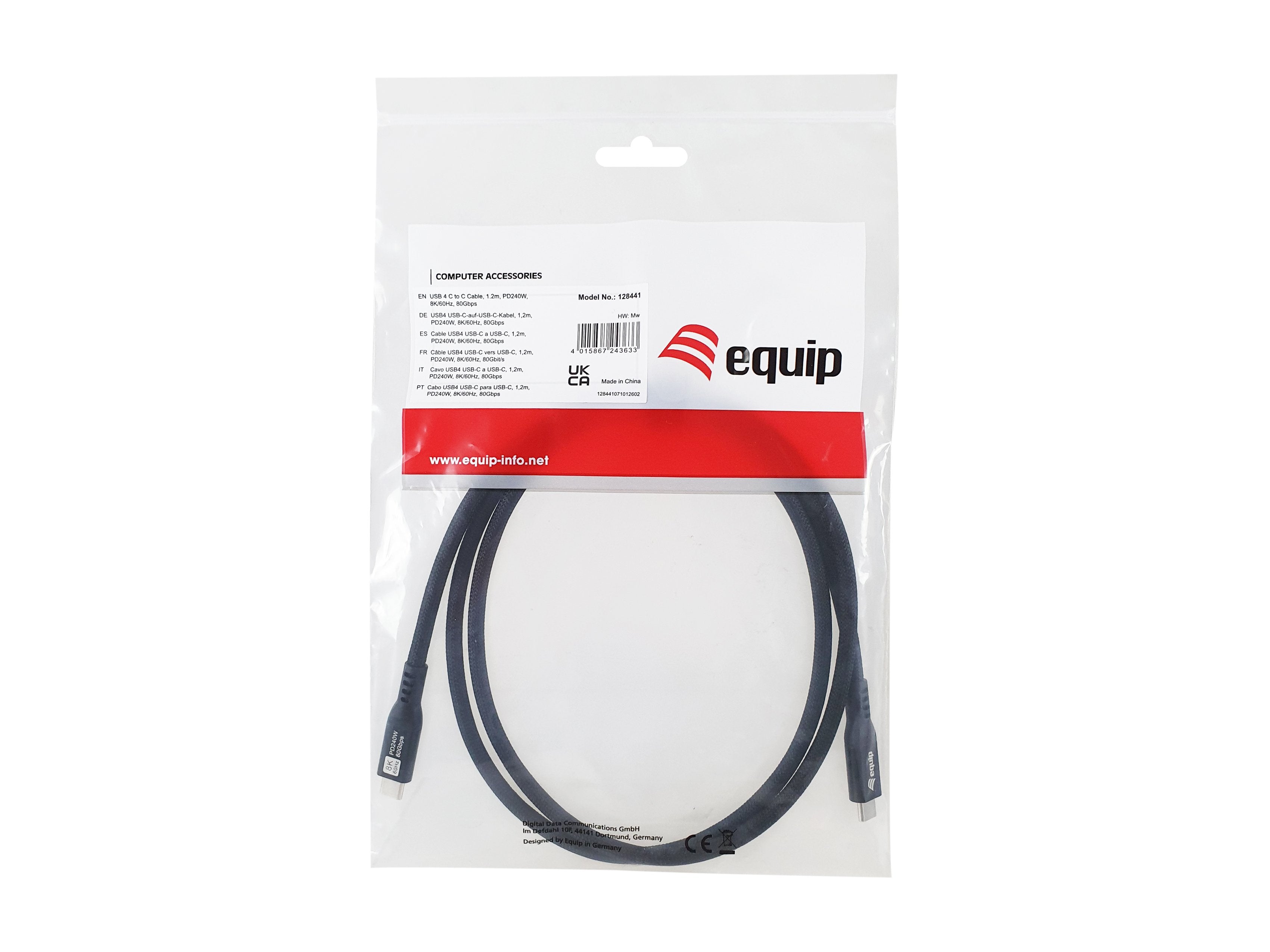 Equip Cable Usb-C4.0->C 80gbps Pd240w M M 1.20m Negro