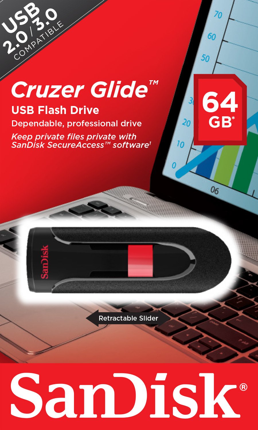 Pendrive Sandisk 64gb Cruzer Glide,Usb 2.0