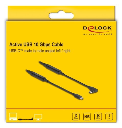 Cable Delock Aktives Usb 10 Gbps Usb Type-C Stecker Zu Stecker Gewinkelt Links Rechts 3 M 8k Pd 60 W Mit E-Marker