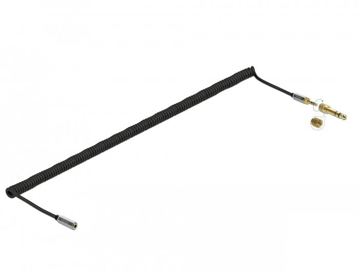 Delock Spiralcable Verlängerung 3,5 Mm 3 Pin Klinkenstecker Zu Klinkenbuchse Mit 6,35 Mm Schraubadapter 5 M