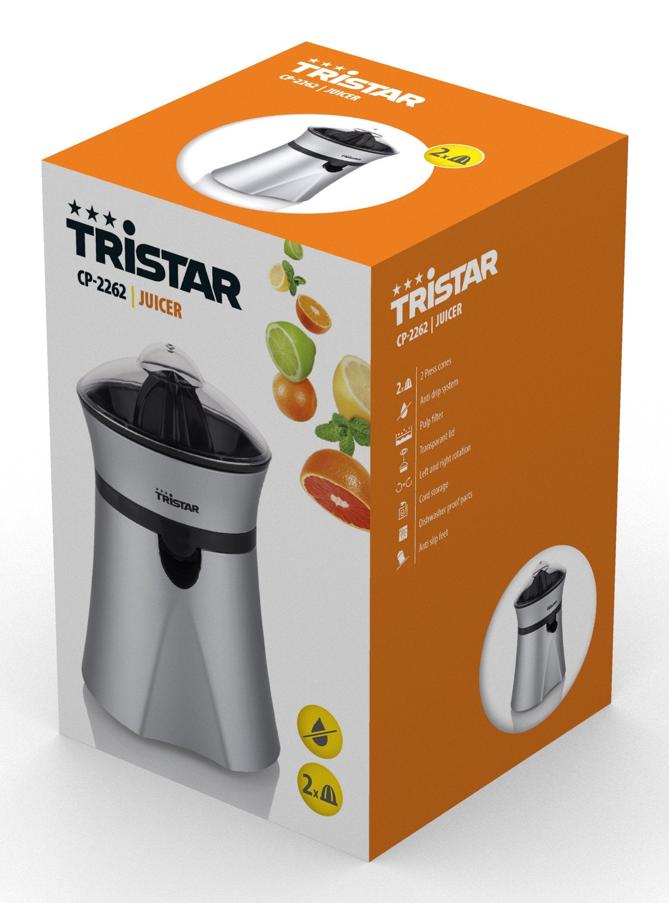 EAN 8713016022622 - Tristar CP-2262 prensa de cítricos eléctricos 20 W Negro, Plata imagen 5