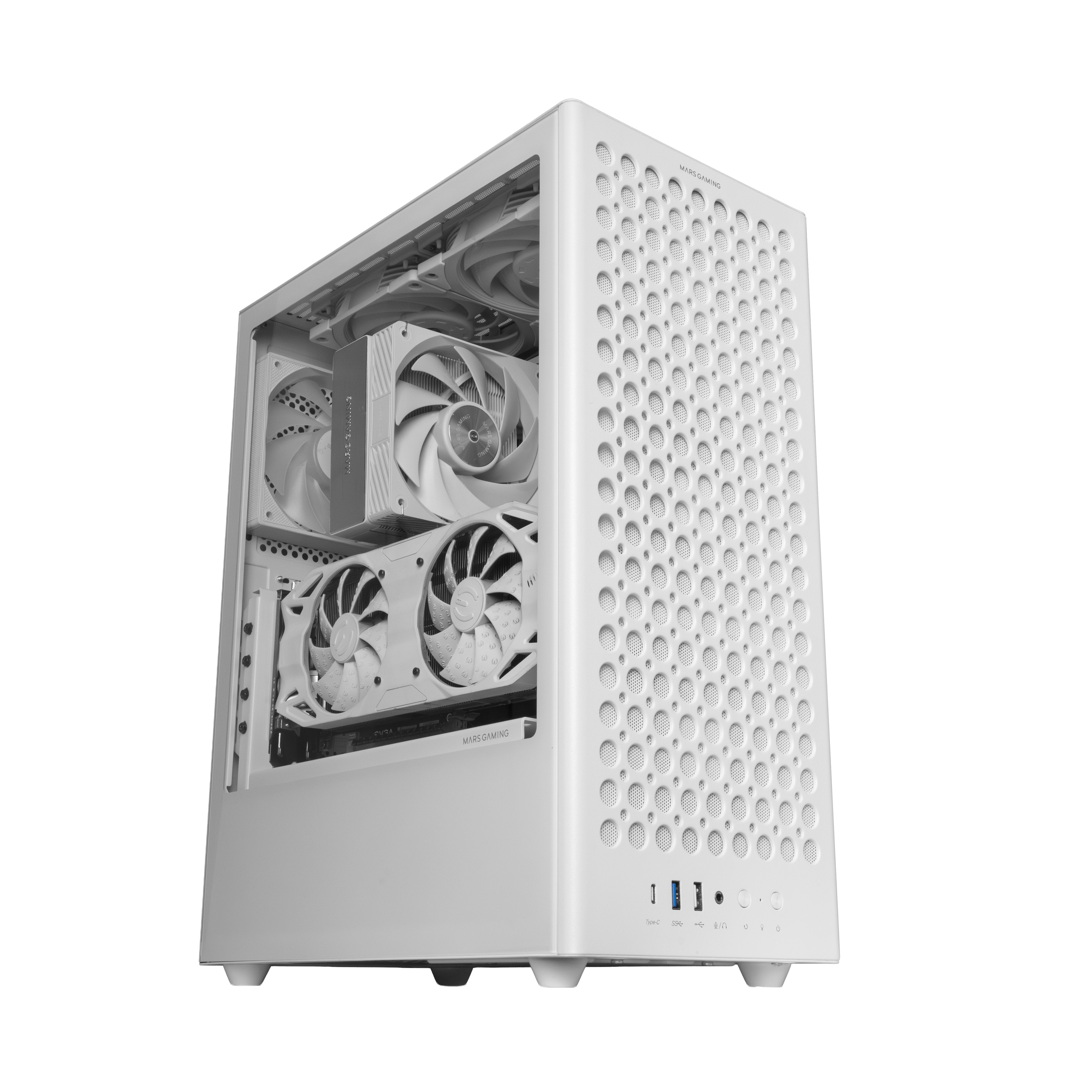 Caja Pc Atx Mars Gaming Mc-T800 Frontal Airdot Mesh 4x Ventiladores Fdb Cablehatch Usb-C Blanco