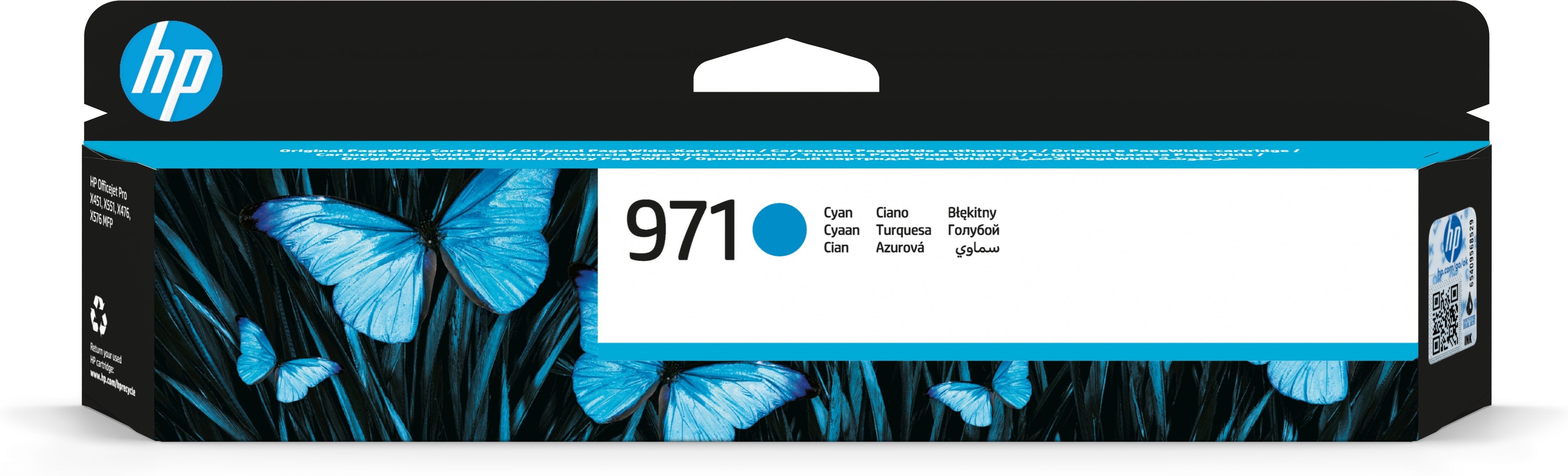 Tinta Original Hp Nº 971 Cyan Para Hp Officejet Pro X451, X551 Dw, Officejet Pro X476, X576 Dw