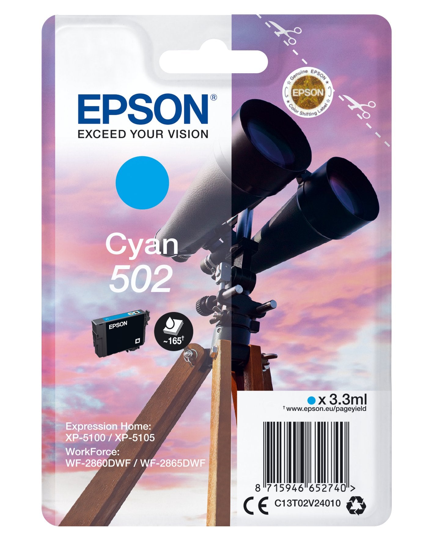 EAN 8715946652740 - Epson 502 cartucho de tinta 1 pieza(s) Original Rendimiento estándar Cian imagen 1